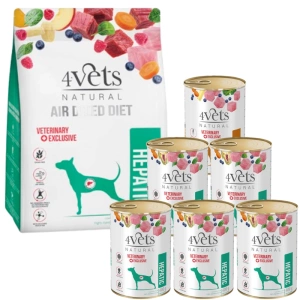 4Vets Natural Hepatic Set; Trockenfutter 1kg + Nassfutter 6x400 g