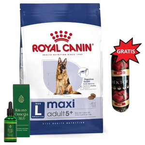 ROYAL CANIN Maxi Adult 5+ 15kg & LAB-V Omega 3 und 6 + Hektor 900g GRATIS!