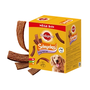 PEDIGREE® Mega Box SchmackosTM Ergänzungsfuttermittel für ausgewachsene Hunde (Geschmacksrichtung Rind, Lamm und Geflügel) - 790g