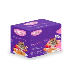 MOOCHIE Hairball Control With Prawn 12x70g unterstützt die Verdauung und hilft dabei, Haarballen zu kontrollieren und zu reduzieren.