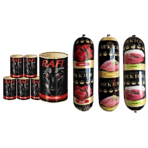 Rafi Classic Rindfleisch in Sauce 6x1240g + Premium Hektor Hundefutter Riegel MIX 3x900g