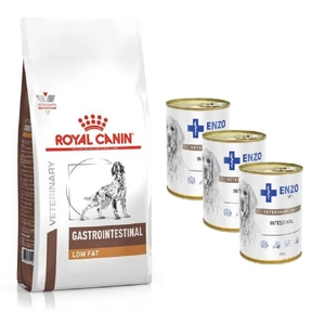 ROYAL CANIN Gastro Intestinal Low Fat LF22 6kg + ENZO VET Darm-Diät mit Erkrankungen des Verdauungstraktes mit Lamm für Hunde 3x400g