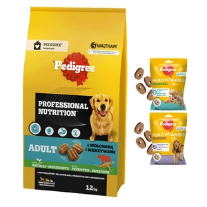 PEDIGREE® Adult Professional Nutrition 12 kg mit Rindfleisch und Gemüse - Trockenvollnahrung für ausgewachsene Hunde großer und mittelgroßer Rassen + PEDIGREE Multivitamins 2x180g