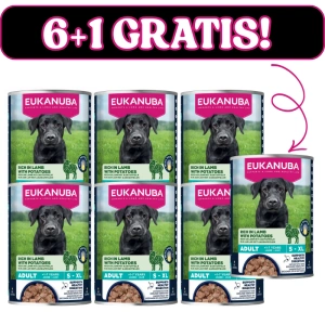 EUKANUBA Nassfutter für ausgewachsene Hunde, reich an Lamm und Kartoffeln 6x400g + 400g Gratis