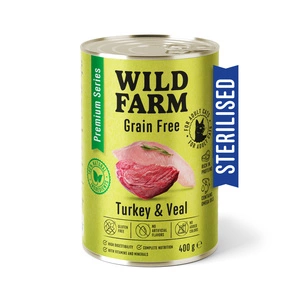 WILD FARM Premium Grain Free Turkey and Veal 400g - getreidefreies Futter für sterilisierte Katzen
