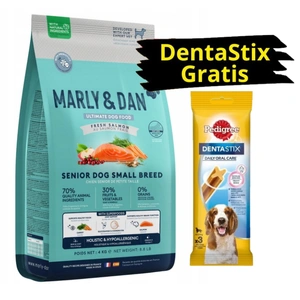 Marly & Dan Senior Dog Small Breed Frischer Lachs Ganzheitliches & hypoallergenes Trockenfutter 4kg + PEDIGREE DentaStix GRATIS!