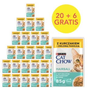 CAT CHOW Hairball Karma mit Huhn und grünen Bohnen in 26x85g Sauce (20+6 GRATIS)