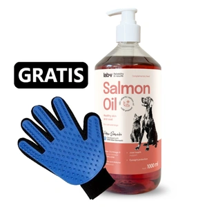 Lab-v Lachsöl – 100 % Lachsöl für Hunde und Katzen 1000 ml + Kämm Handschuh GRATIS!