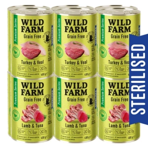 WILD FARM Premium Grain Free Turkey and Veal/Lamb and Tuna 12x400g - getreidefreies Futter für sterilisierte Katzen