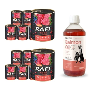 DOLINA NOTECI RAFI, Rind 12x800g + LAB V Lachsöl für Hunde und Katzen 1000ml