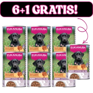 EUKANUBA Nassfutter für Welpen, reich an Truthahn und Karotten 6x400g + 400g Gratis