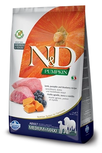 Farmina N&D Pumpkin Grain Free canine LAMB & BLUEBERRY ADULT MEDIUM & MAXI 2,5kg + GRATIS TRIXIE Hundekotbeutel 4 Rollen