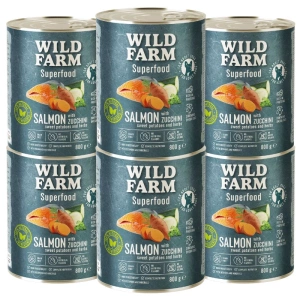 WILD FARM Superfood Lachs (Lachs mit Zucchini, Süßkartoffeln und Kräutern) 6x800g getreidefreies Hundefutter