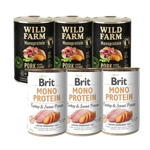 BRIT MONO PROTEIN TURKEY & SWEET POTATO 3x400g + Wild Farm Monoprotein Wild Boar 3x400g
