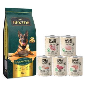 HEKTOR BALANCED Erwachsene 15kg + WILD FARM Pate MIX 5x800g