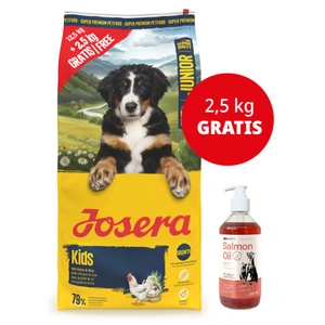 JOSERA Junior Kinder 12,5+2,5kg + Lab-v Lachsöl – 100 % Lachsöl für Hunde und Katzen 500 ml