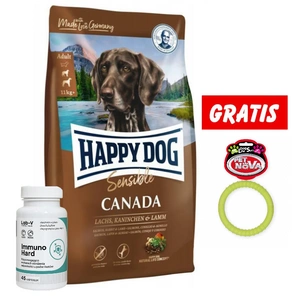 Happy Dog Supreme Sensible Canada 11kg & LAB-V Immuno Hard 45 Kapseln + Ring für Hunde 9,5cm GRATIS!