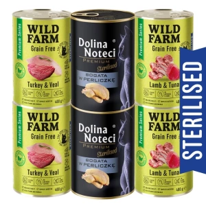 WILD FARM Premium Grain Free + Dolina Noteci 6x400g - getreidefreies Futter für sterilisierte Katzen