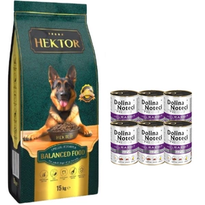 HEKTOR BALANCED Erwachsene 15kg + Dolina Noteci Premium Kaninchen mit Cranberry 6x400g