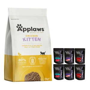 Applaws Kätzchentrockenfutter 7.5kg + Dolina Noteci Premium MIX 6x85g