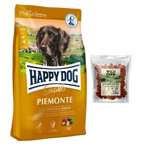 Happy Dog Supreme Piemonte 10kg + WILD FARM Hearts mit Ente und Reis 500g Hundeleckerli