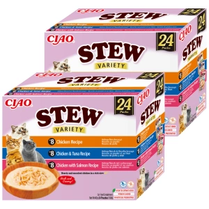 INABA Cat Ciao Stew Ergänzungsfuttermittel für Katzen mit Huhn, Thunfisch und Lachsgeschmack 48x40g